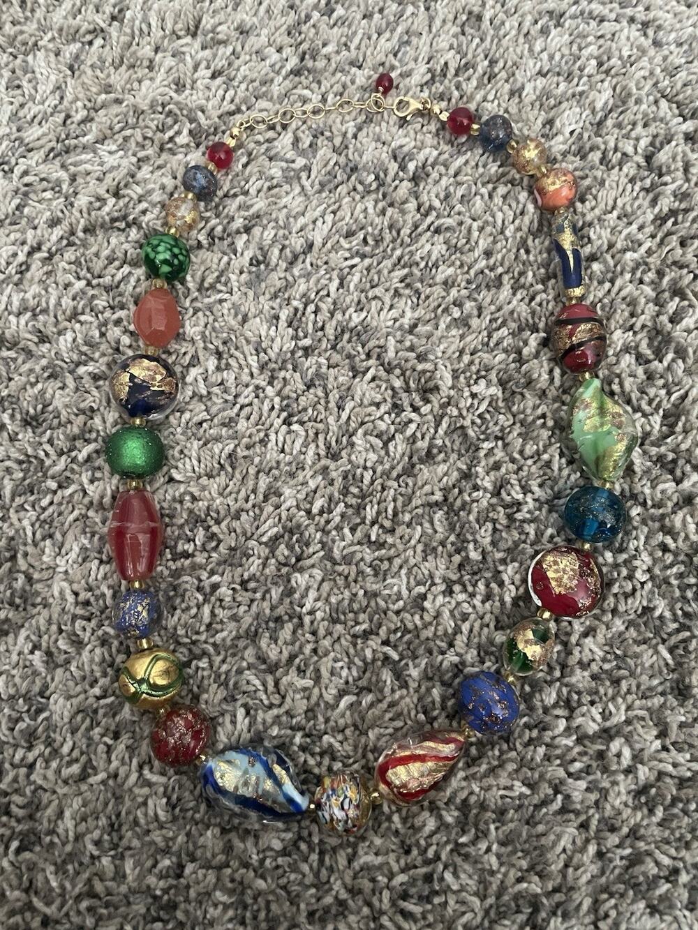 Vintage Murano Glass Beaded Necklace Italy Multi Color Colorful Unique Jewelry